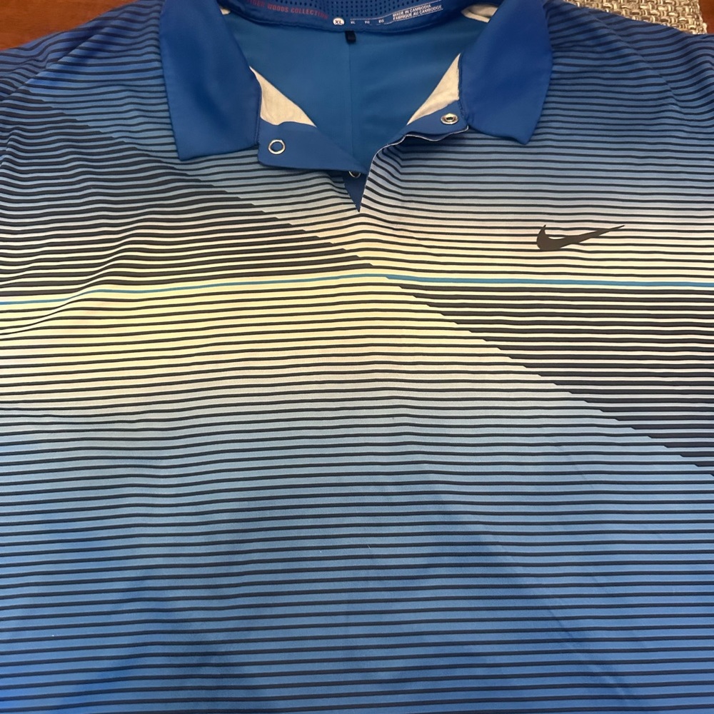 Nike Tiger Woods Collection Dri-Fit Blue Striped Polo Shirt Men’s XL